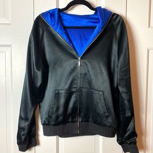 Satin Reversible Hooded Bomber Jacket